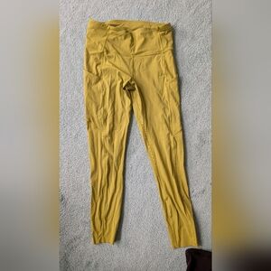 Lululemon Fast And Free Yellow/Green/ Mustard Yellow Leggings With Pockets